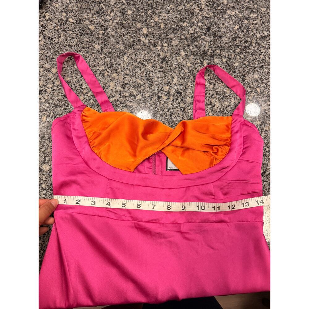 RUNAWAY The Label Pink and Orange Colorblock Twist Front Midi Dress - Size M - Picture 6 of 13